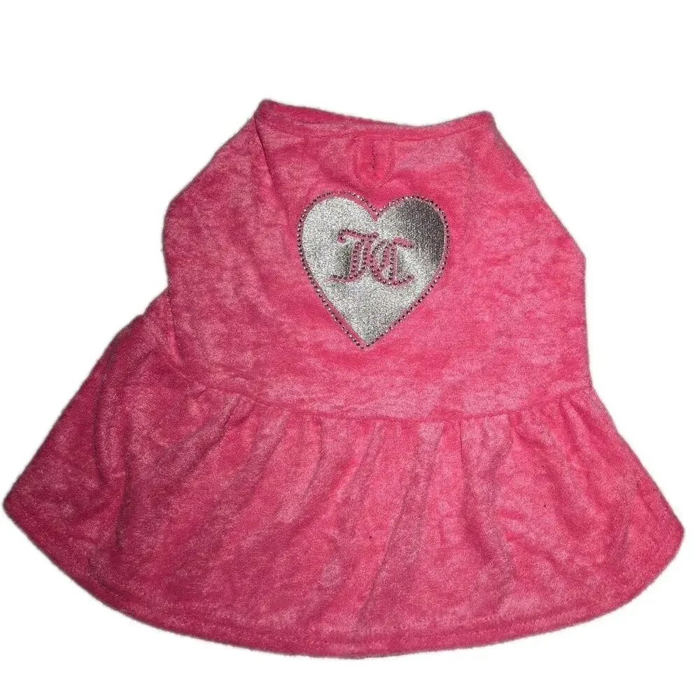 JUICY COUTURE PET DOG Pink TERRY HEART 🩶 🩷 BLING DRESS Size M/L NEW